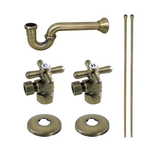 Kingston Brass KPK203 Plumbing Supply Kit with 1-1/2" P-Trap - 1/2" IPS Inlet x 3/8" Comp Oulet, Antique Brass KPK203 - main
